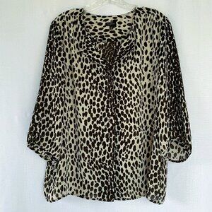 TALBOTS  Animal Print 3/4 Sleeve Sheer Blouse Top